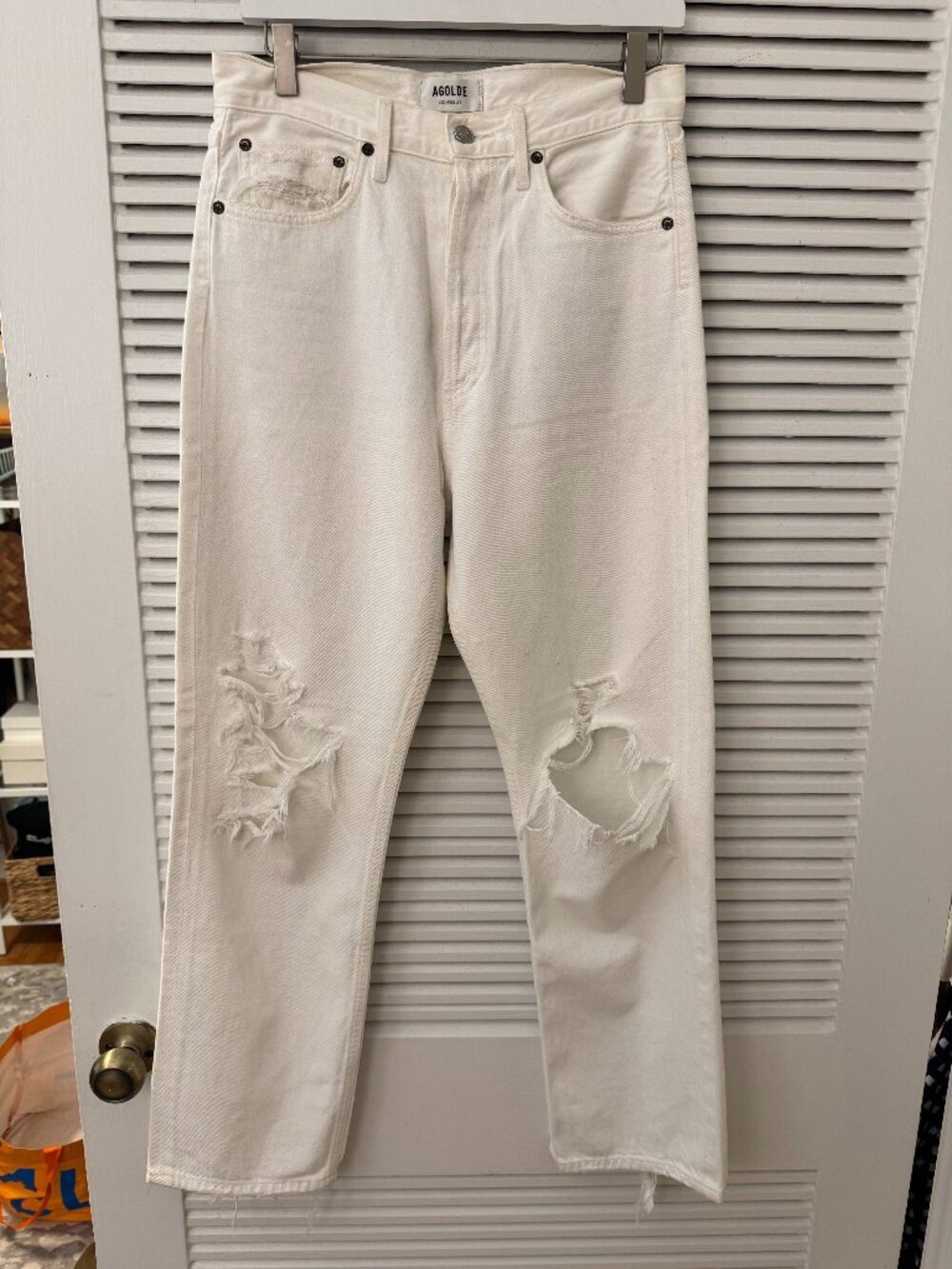 AGOLDE 90s Mid Rise Loose Fit Distressed Jeans Flash White